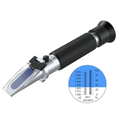 Afbeelding van AUTOUTLET Zoutgehalte refractometer, automatische temperatuurcompensatie zoutwatertester hydrometer 0 100ppt &amp; 1.000 1.070 soortelijk gewicht ATC refractometer voor zeewater aquarium tank, mariene