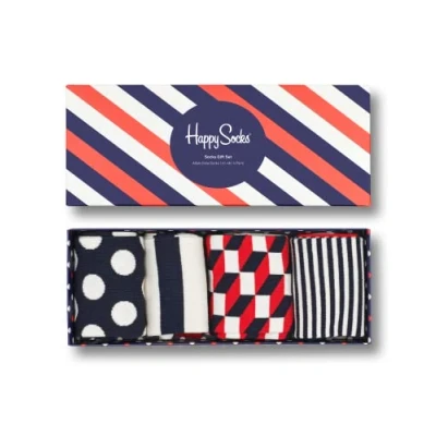 Afbeelding van Happy Socks Classic Navy Gift Set, Kleurrijke en Leuke, Sokken per bambini, Blauw Rood Wit 4 paar (36 40)