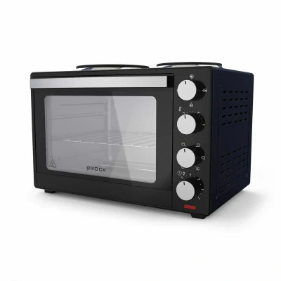 Afbeelding van Brock Electronics Elektrische Mini Oven 30L met 2 Kookplaten Vrijstaande Convectie Grill en 1600W Zwart