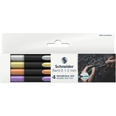 Afbeelding van 5x Metallic liner Schneider Paint it 020 1 2mm etui 4st. (metallic zil
