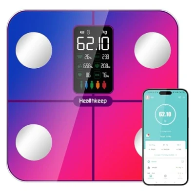Afbeelding van Lichaamsvetweegschaal, personenweegschaal, voor personen met lichaamsvet en spiermassa, 15 lichaamsgegevens, personenweegschaal lichaamsvetanalyse, smart weegschaal app, groot display,