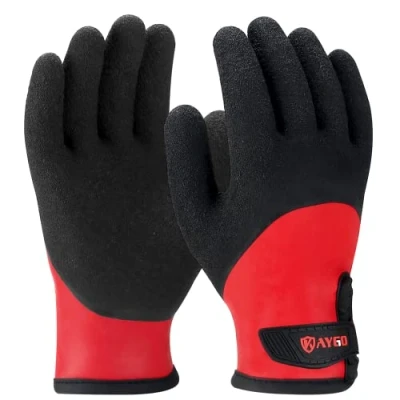 Afbeelding van KAYGO werkhandschoenen voor de winter, waterdicht, koudebestendig, dubbel gevoerd, geïsoleerde thermische met latexcoating, ideaal koelopslag, winterwerk (zwart rood, S, maat 7)