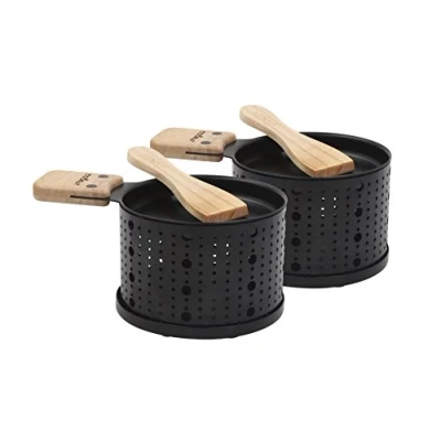 Afbeelding van COOKUT Lumi Raclette met kaars Smelt je kaas in 3 minuten avond, kaasfondue, picknick Inclusief houten spatel Pak van 2 Zwart