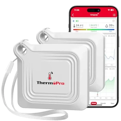 Afbeelding van ThermoPro TP351 Hygrometer, thermometer, luchtvochtigheidsmeter, kamerthermometer, bluetooth, 80 m, 2 stuks