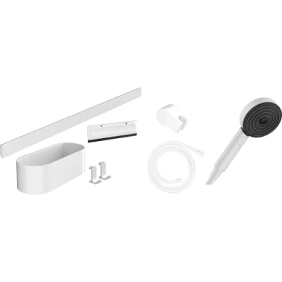 Afbeelding van hansgrohe wallstoris bundle handdouche 105 3jet activation ecosmart glijstang 70 cm en mat wit 24291700