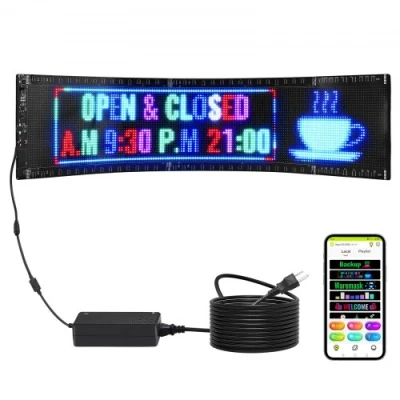 Afbeelding van VEVOR Programmeerbaar LED bord, P5 Full Color Scrolling Panel, DIY Custom Tekst Animatie Patroon Display Board, Bluetooth APP Controle Bericht Winkelbord voor Winkel Zakenauto Reclame, 83 cm x 20