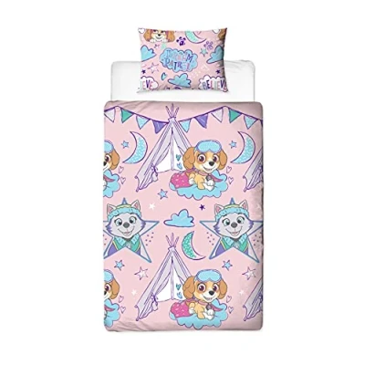 Afbeelding van Paw Patrol Beddengoedset voor eenpersoonsbed, pyjama party, omkeerbaar, roze, officieel gelicentieerd product, incl. kussensloop