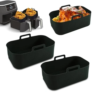 Afbeelding van 20 cm rechthoekige Airfryer Liner voor Ninja Dual Air Fryer, 2 stuks herbruikbaar, vaatwasmachinebestendig, gemakkelijk schoon te maken, anti aanbaklaag, hittebestendige siliconen voering