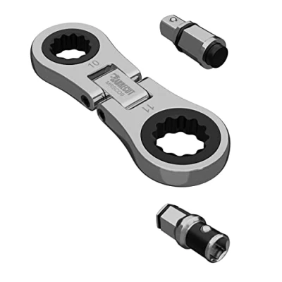 Afbeelding van SabreCut 1 x MRSC09 Dual Drive Flex 10mm &amp; 11mm Kleine Micro Ratel met 6.3mm (1/4&quot;) HEX 1/4&quot; Vierkante Aandrijving Adapters Roestvrij Staal 72 Tooth Gear Hand Ratelsleutel