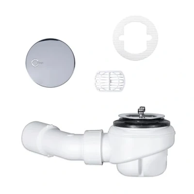 Afbeelding van TRAPFLEX set afvoerset Viega Domoplex 6928 sifon in chroom (horizontaal) met haarfilter, glijmiddel en GRATIS haarvanger