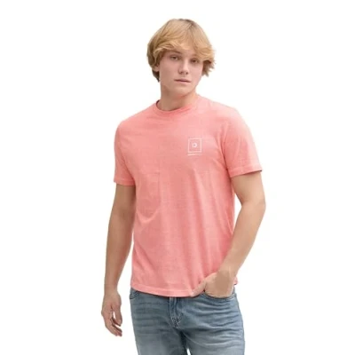 Afbeelding van TOM Tailor Denim Rounded HEM Tshirt print, Heren, Maat: Small, Deep orange