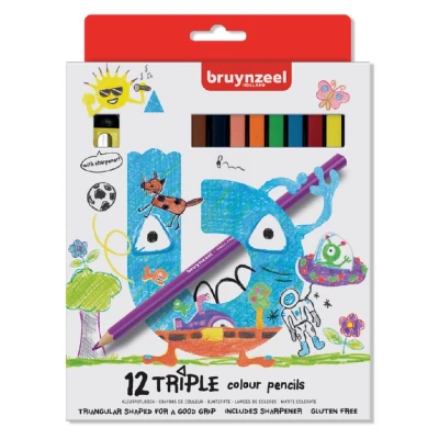 Afbeelding van Kleurpotloden Bruynzeel Kids Triple blister à 12 stuks assorti