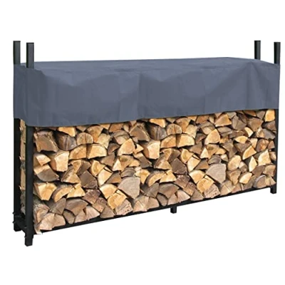 Afbeelding van QUICK STAR Metalen brandhoutrek antraciet 200 x 25 115 cm Tuin brandhoutopslag 0,8 m3 / 1 SRM stapelhulp buiten met beschermhoes grijs