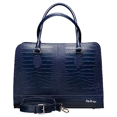 Afbeelding van Su.B Laptoptas 14 inch Handtassen Dames Kroco Print Leer Schoudertas met Laptopvak Blauw