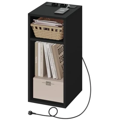 Afbeelding van WOLTU nachtkastje met USB poorten, voor smalle slaapkamer, ruimtebesparend 2 open vakken, woonkamer, hout, 25 x 30 60 cm, NTS07sz