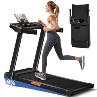 Afbeelding van LONTEK loopband, inklapbaar, met 9% helling, inklapbare 12 km/u, elektrische loopband voor thuis, uitgerust een motor van 3,0 pk en led display, maximale belasting 136 kg