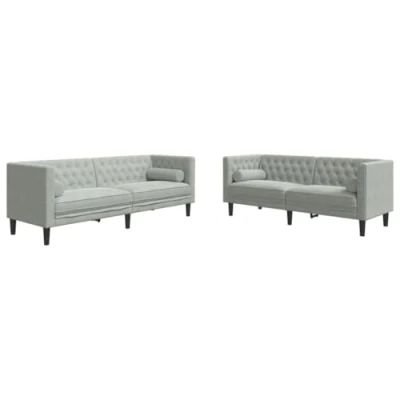 Afbeelding van vidaXL 2 delige Loungeset Chesterfield met bolsters fluweel lichtgrijs