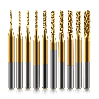 Afbeelding van Trvoxviq 10 stuks hardmetalen schachtfrees, 1/8 schacht, titanium coating, CNC frees, snijset, voorfrees, draaibraamgereedschap, gravurebits voor PCB/SMT/hardhout/printplaat/vezel, 0,8 3,0 mm