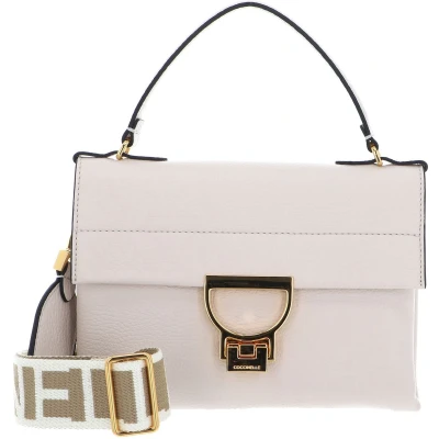Afbeelding van COCCINELLE Leren Handtas Schoudertas Arlettis Signature Handbag Grained Leather Lambskin White Crème