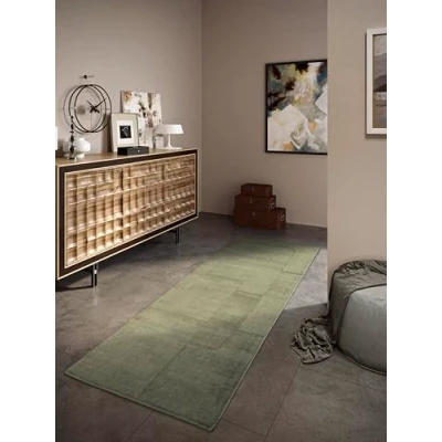 Afbeelding van Villeroy &amp; Boch Charlotte Wollen tapijt, natuurlijk woonkamertapijt, handgeweven en milieuvriendelijk, boho wol voor woonkamer, slaapkamer, eetkamer, hal, keuken, groen, 80 x 250 cm