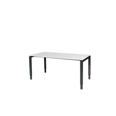 Afbeelding van Domino bureau, hoogte instelbaar (62 85cm) met 160x90cm &#039;zwevend&#039; krijtwit 25mm blad en zwart (RAL9005) N poot frame.