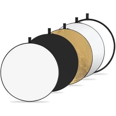 Afbeelding van K&amp;F Concept 5 in 1 reflectorfotografieset, opvouwbare reflector met opbergtas (56 cm), doorschijnende, zilveren, gouden, witte en zwarte ronde reflectoren voor fotografie, buitenverlichting