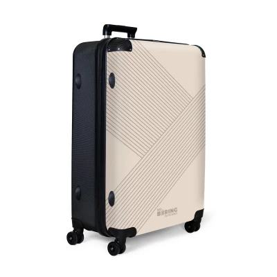 Afbeelding van NoBoringSuitcases.com® Koffer groot Reiskoffer lichtgewicht Beige met abstracte lijnen Rolkoffer 4 wielen Grote trolley XL 98 liter bagage