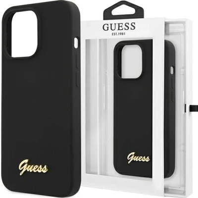 Afbeelding van Guess GUHMP13MLSLMGBK iPhone 13 6.1 zwart/zwart hardcase Silicone Script Goud Logo Magsafe