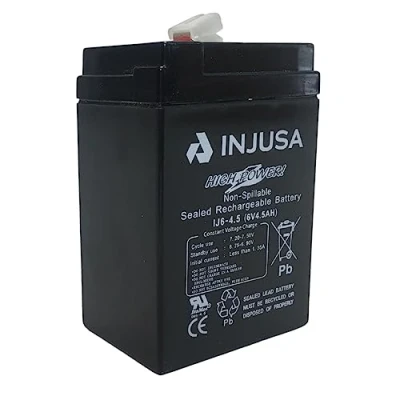Afbeelding van Injusa Loodzuur accu van 6 V en 4,5 A, compatibel met elektrische voertuigen 12 (motorfietsen, auto&#039;s quads batterij), 60 minuten gebruikstijd uur oplaadtijd