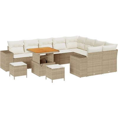 Afbeelding van vidaXL 12 delige Tuinsofa Set met Kussens Beige Poly Rattan Acacia