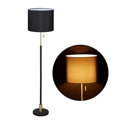 Afbeelding van Relaxdays staande lamp woonkamer vloerlamp schemerlamp zwart goud stalamp design