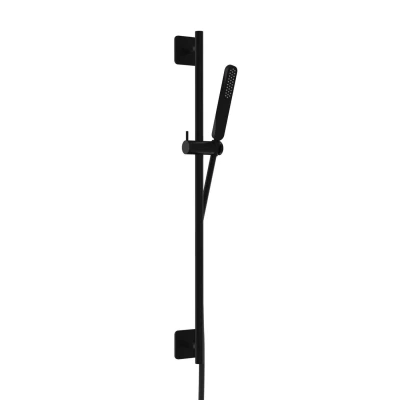 Afbeelding van HotBath Gal Verstelbare glijstang 100 cm met doucheslang 1,5 mtr en handdouche Mat Zwart GL309BL