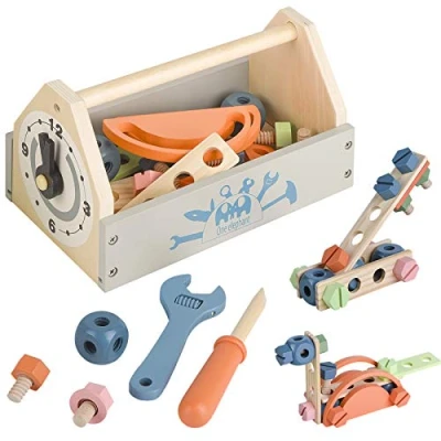 Afbeelding van Houten Gereedschap Speelgoed Gereedschapskist Peuter Educatieve Bouw Kids Speelspeelgoed Speelaccessoires Set Creatief Gift voor 3 Jaar Ouderen en Up Jongens Meisjes