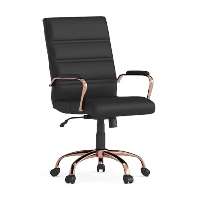 Afbeelding van Flash Furniture Executive Swivels, zwart leer/rose gouden frame, 24&quot; D x 23&quot; B 41&quot; H