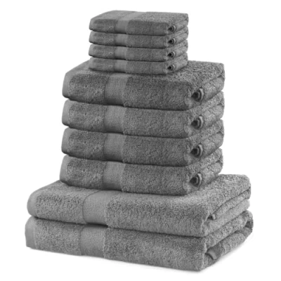 Afbeelding van DecoKing Set van 10 katoenen kwaliteit 525 g/m² 4 gastendoekjes 30x50 cm handdoeken 50x100 en 2 badhanddoeken 70x140 zilver staal grijs absorberend Marina