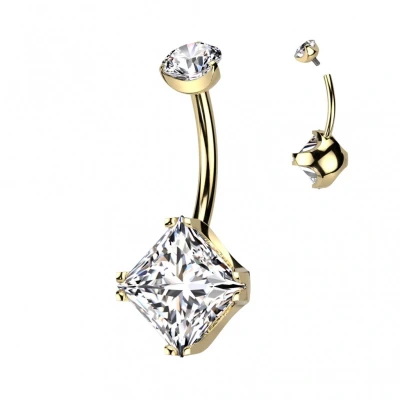 Afbeelding van Navelpiercing titanium vierkante steen goud kleur