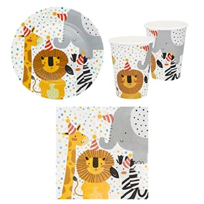 Afbeelding van Boland Safari set feestservies, papieren bekers, borden, servetten, decoratie, verjaardag, kinderdag, dieren