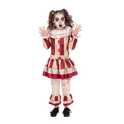 Afbeelding van Bristol Novelty CF245XL Carnevil Clown (meisje) extra groot kostuum, beige, rood, leeftijd 10 12 jaar