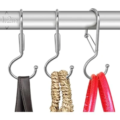 Afbeelding van BLAU MARITÉ 6 Tassenhanger. S gedraaide haak. 90 graden hanger. Handtashanger. haken in vorm met anti valsysteem. veiligheidsgesp. Voor staven een diameter tot 3 cm. (Twisted Zilver)