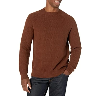 Afbeelding van Amazon Essentials Heren oversized fit getextureerde katoenen trui met ronde hals, diepbruin, 6X Large Big Tall