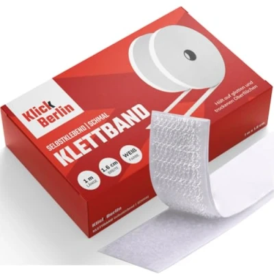Afbeelding van Klick Berlin Velcro zelfklevend smal 1,6 cm x 1 m klittenband plakband plakt op vele oppervlakken klittenbandsluiting 16 mm breed, meter lang wit