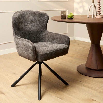 Afbeelding van Eetkamerstoel Hanna Charcoal Brown Met armleuning