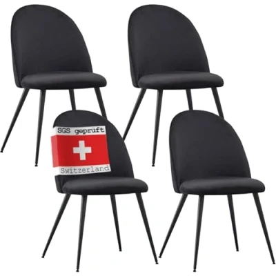Afbeelding van Albatros Eetkamerstoelen met Fluwelen Hoes Capo Set van 4, Zwart Stijlvol Vintage Ontwerp, Hoes, SGS Goedgekeurde Gestoffeerde Stoel Moderne Keukenstoel, Eetkamerstoel of Eettafelstoel