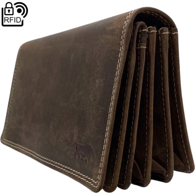 Afbeelding van Portemonnee Dames Cognac Buffelleer RFID Anti Skim Portefeuille Beurs