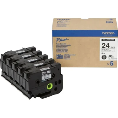 Afbeelding van Brother HGe M951V5 Labeltape Set van 5 stuks Tapekleur: Zilver (mat) Tekstkleur: Zwart 24 mm 8 m