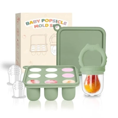 Afbeelding van Siliconen Babyvoeding Feeder/Fruit Feeder Fopspeen &amp; Moedermelk ijslolly Voedsel Diepvriezer Trays, Opslag Containers BPA Gratis Bijtringen voor Zuigelingen Tandjes (Green)