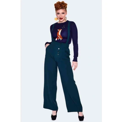 Afbeelding van Voodoo Vixen Green High Waisted Suspender Wijde broek XS Groen