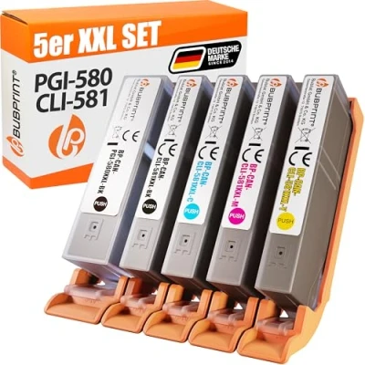 Afbeelding van Bubprint Compatibel met 5 inktcartridges als vervanging voor Canon PGI 580, CLI 581, XL, Pixma TR7550, TR8500, TR8550, TS6100, TS6150, TS6151, TS6250, TS705, TS8150, TS8151, TS8250, TS9150. 155 TS. 9550 multipack