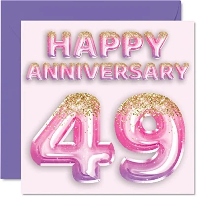 Afbeelding van Mooie 49e verjaardag kaart voor vrouw vriendin man vriend roze paarse glitter ballonnen Gelukkig 49 kaarten van familie, 145 mm x wenskaarten negenenveertigste jubilea