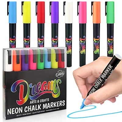 Afbeelding van The Glowhouse Premium Krijt Markers Fijne Tip Neon Vloeibare Pennen 3mm Wasbare Venster Set van 8